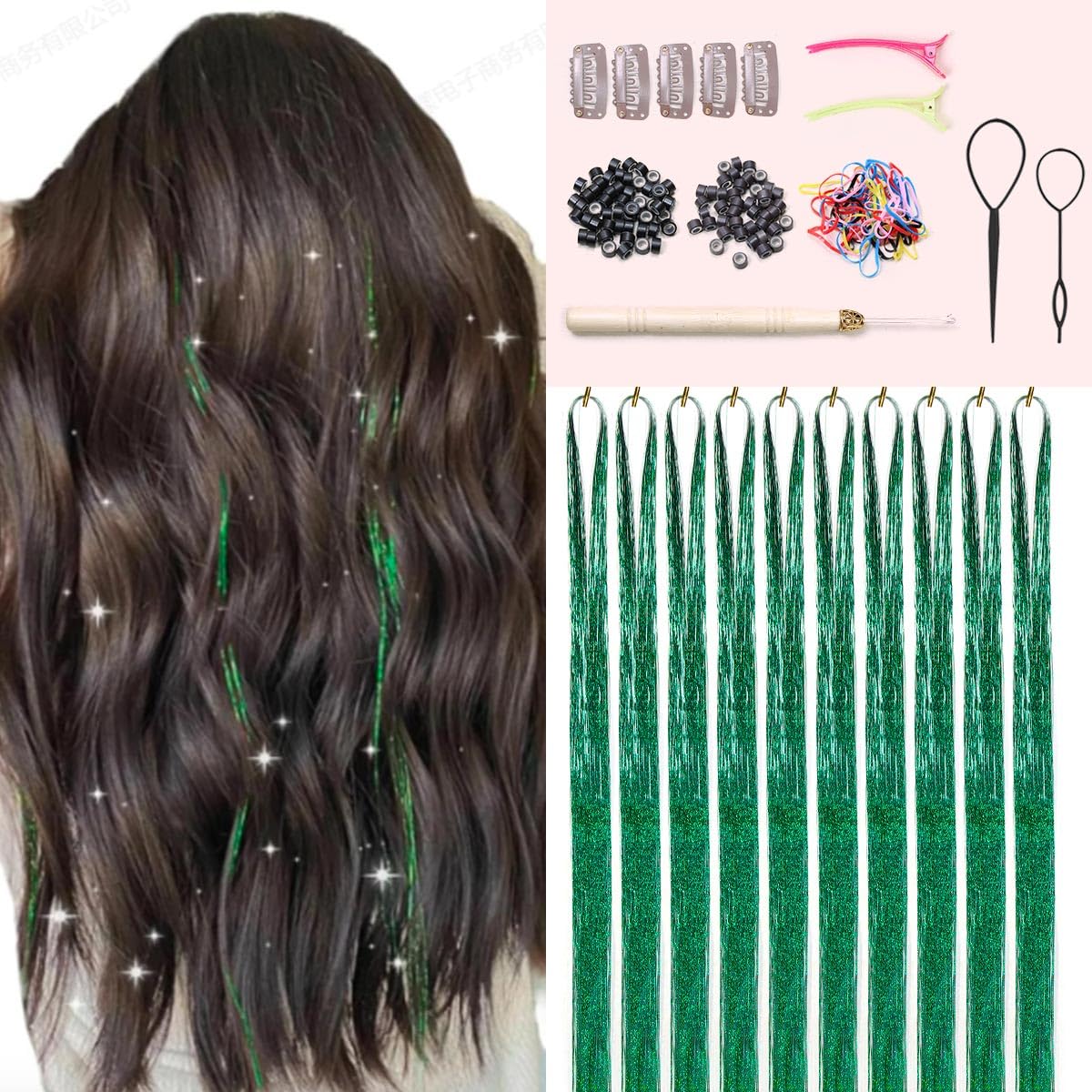 Hair Tinsel Kit - 20 Colors Fairy Tinsel Hair Extensions | Heat Resistant Glitter Accessories for Teens (48 Inch)