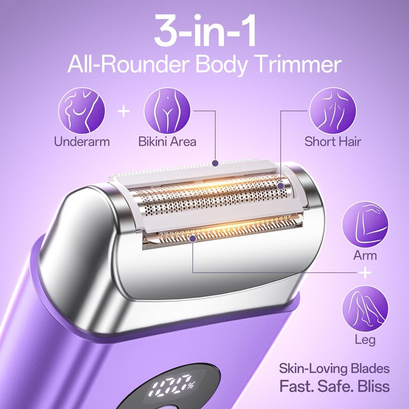 Cordless Electric Razors for Women, Travel Electric Shaver with LED Display, IPX7 Waterproof Wet Dry, Rechargeable Body Trimmer Shaver for Pubic, Face,Bikini,arms, Legs