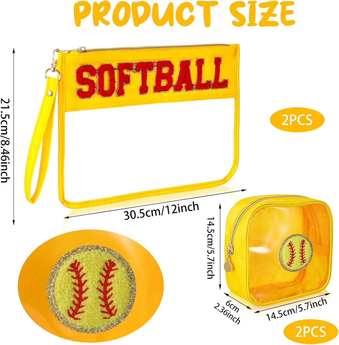 Softball Gift Set for Girls - 4 Pcs Snack Goodie Bags & Makeup Toiletry Pouch | Chenille Letter Travel Case