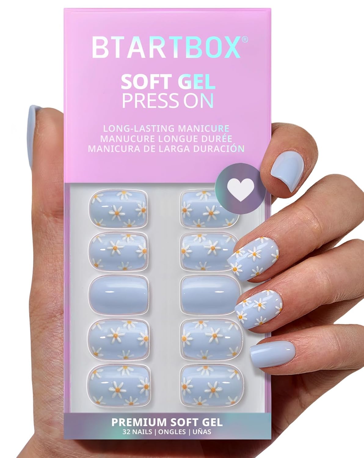 Press On Nails Almond - 3D Polka Dot Glitter Medium Nails | 32-Piece All-in-One Kit with Glue & Adhesive Tabs