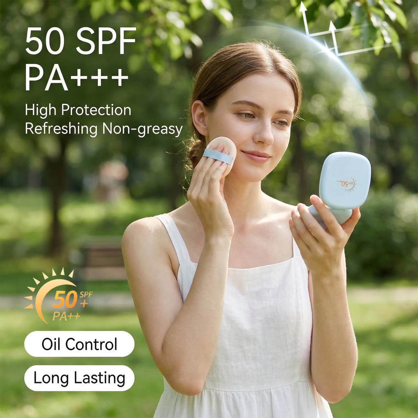4-in-1 Pressed Powder SPF 50 PA+++–Powder Foundation,Setting Powder,Powder Sunscreen&Concealer in One,Oil-Control Lightweight Matte Finish Face Powder,Long-Lasting,Non-Sticky