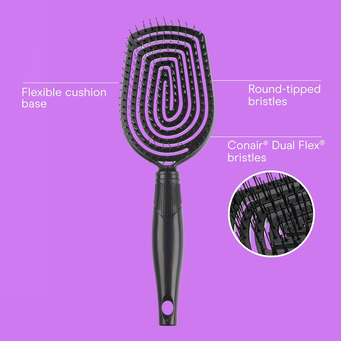 Conair Scalp Care Detangling Hairbrush | Curly Hair Brush & Scalp Massager for All Hair Types - Black Onyx