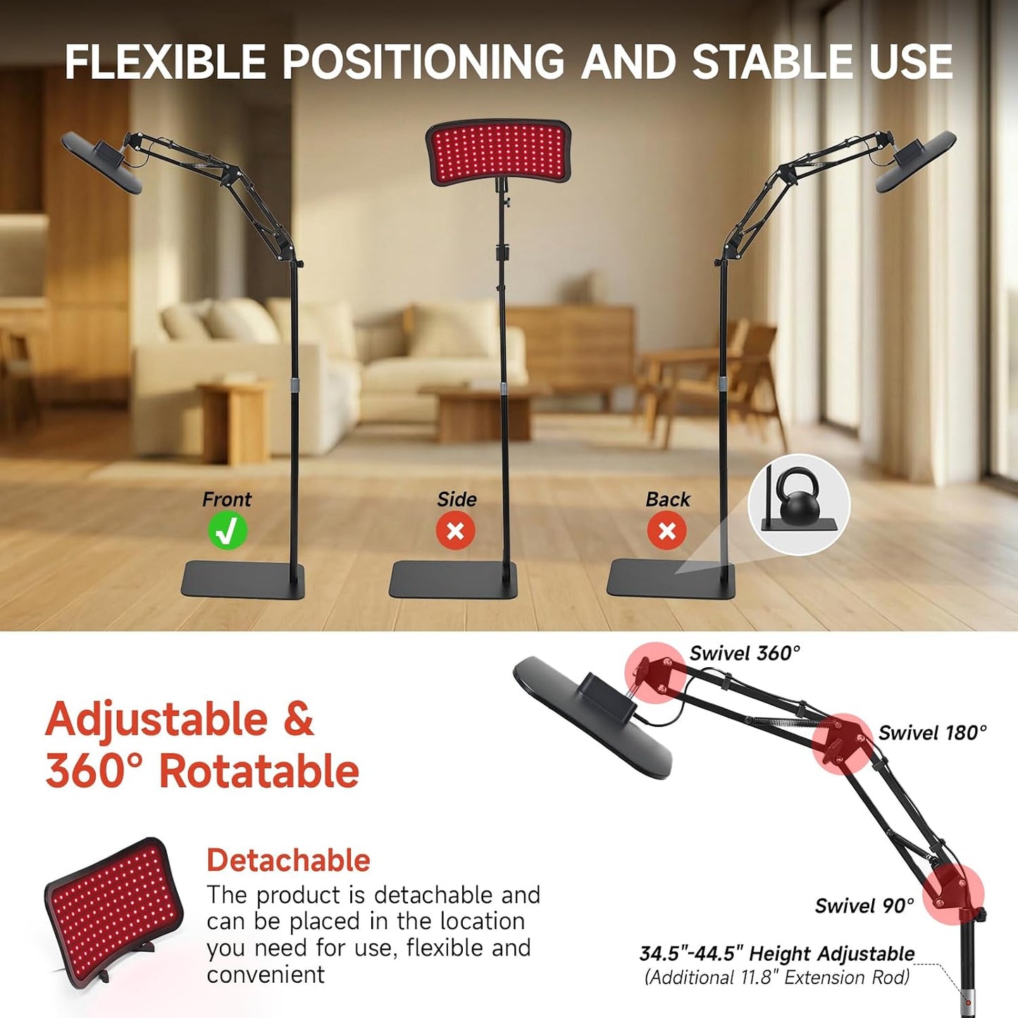 Renergy Red Light Therapy Lamp - 660nm & 850nm Infrared Panel for Face & Body | Portable LED Device with Remote Control