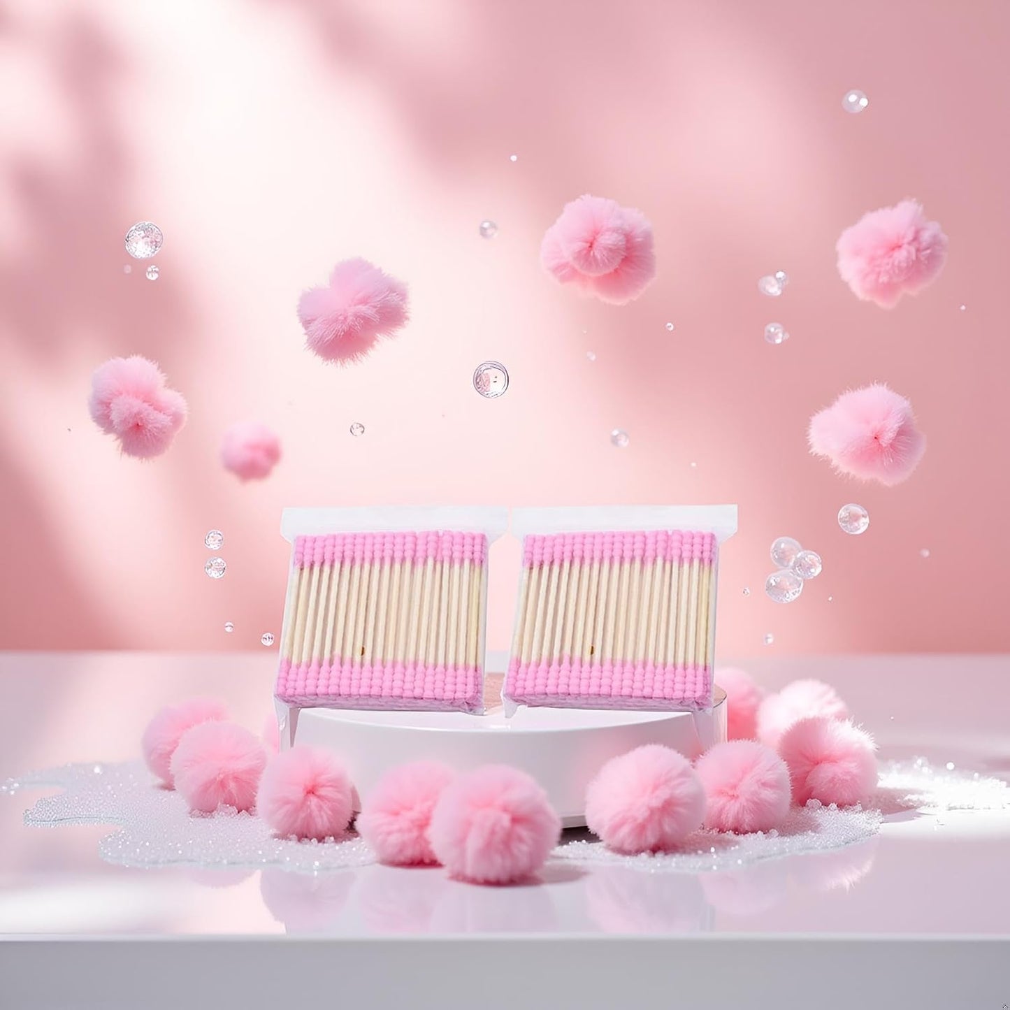 200 Pcs Pink Double Head Cotton Swabs - Ear Cleaning & Makeup Remover Buds | Spiral Cotton Heads