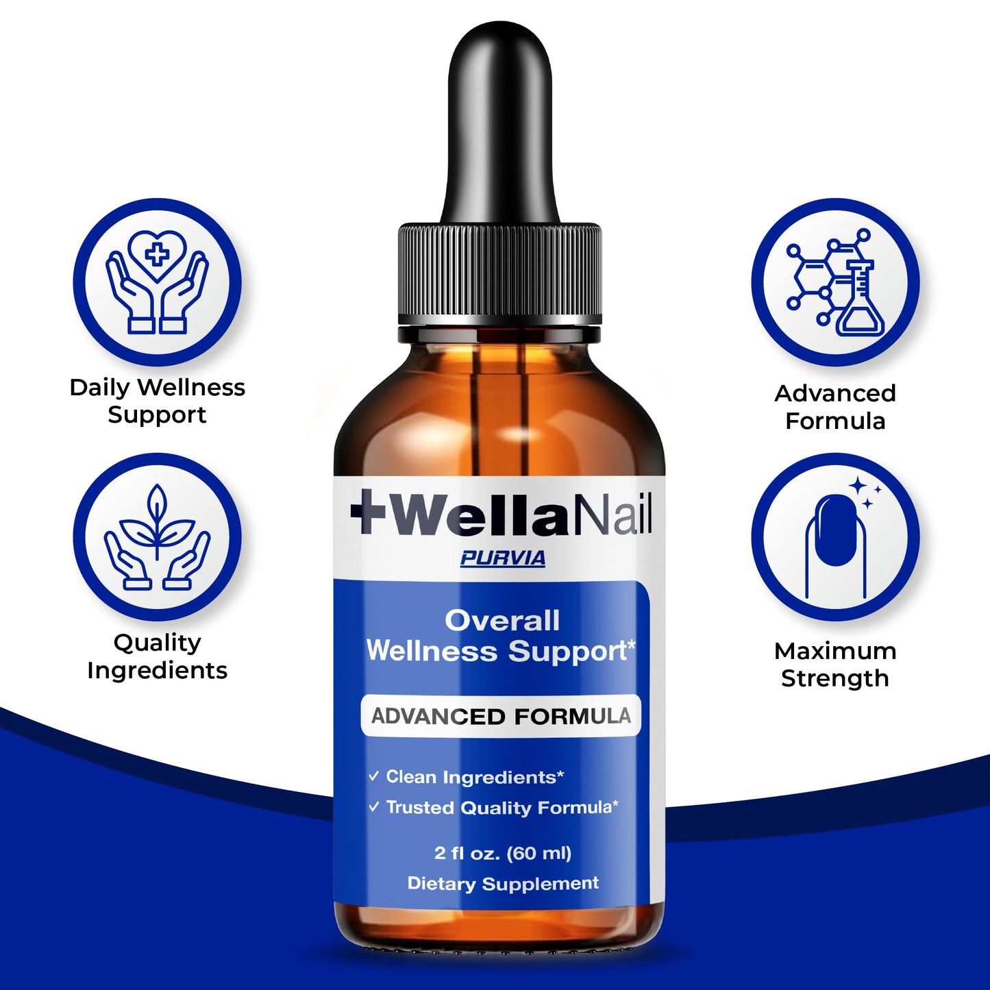 (2 Pack) WellaNail Drops, Wella Nail Care Liquid Supplement Advanced Maximum Extra Strength Formula, Toenail Hydration Premium Natural Ingredients Foot & Cuticle Support for Healthy Appearance (4oz)