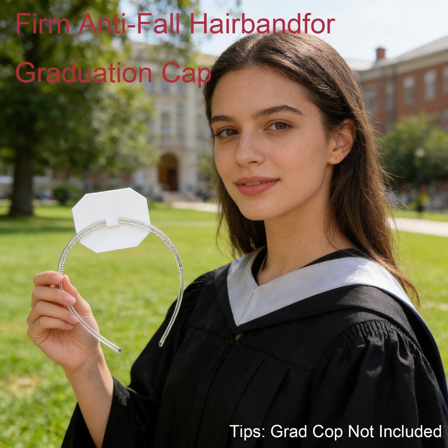 Zeyoy Graduation Cap Headband Insert - Adjustable & Anti-Fall Hair Band for Securing Grad Cap, Firm Hat Accessories for Graduates (2, Clear White)