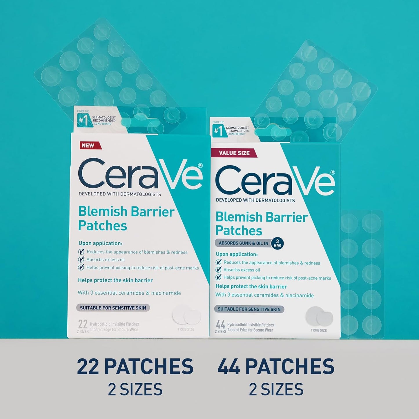 CeraVe Hydrocolloid Blemish Patches - Oil Absorbing Spot Control with Ceramides & Niacinamide | 44 Count, Ultra-Thin, Sensitive Skin Friendly