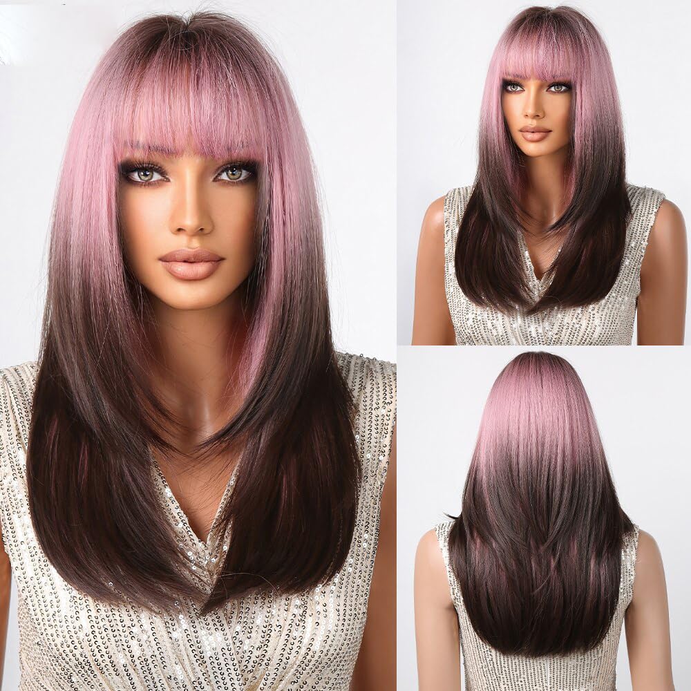 Long Layered Blonde Wig - Synthetic Hair with Bangs | Natural Wavy, Heat Resistant for Daily & Party Wear