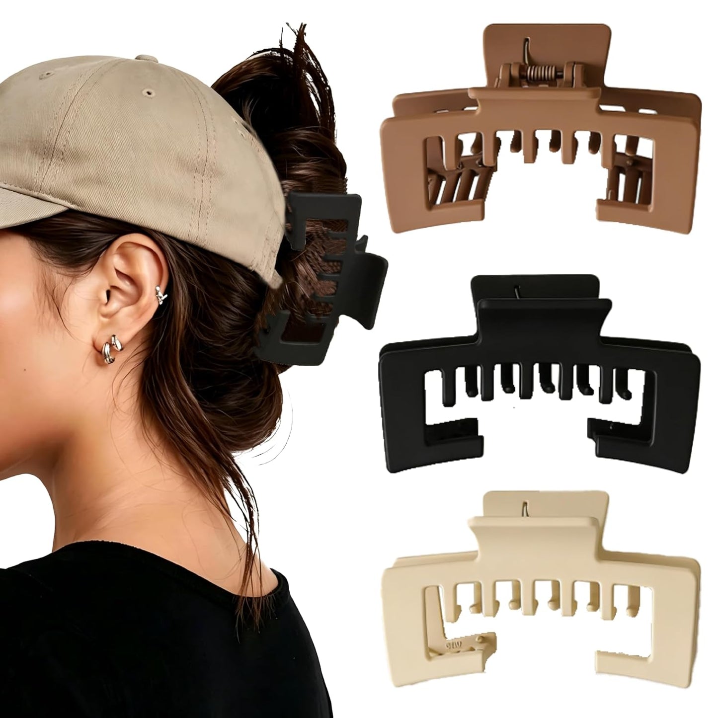 Large Non-Slip Hat Claw Clips - 3PCS Matte Baseball Hair Clips for Women | Perfect for Trucker Hats