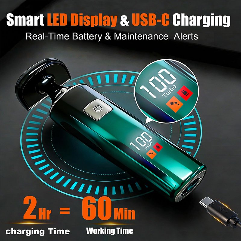 Back Shaver for Men,LED Display 5 in 1 Electric Body Groomer with Adjustable Long Handle - Rechargeable, IPX6 Waterproof Trimmer for Full Body Grooming（Green）