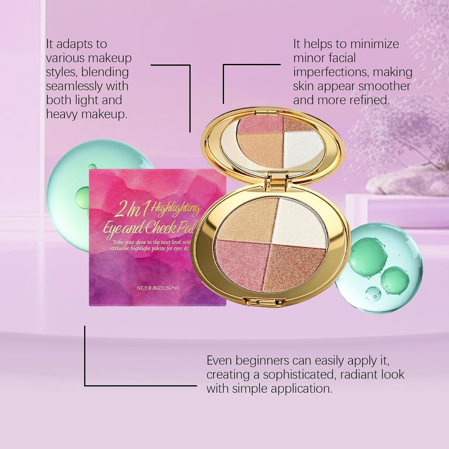 Eye & Cheek Palette - Multifunctional Eyeshadow and Highlighter Kit | Shimmer Glow Contour Powder for Natural Radiance