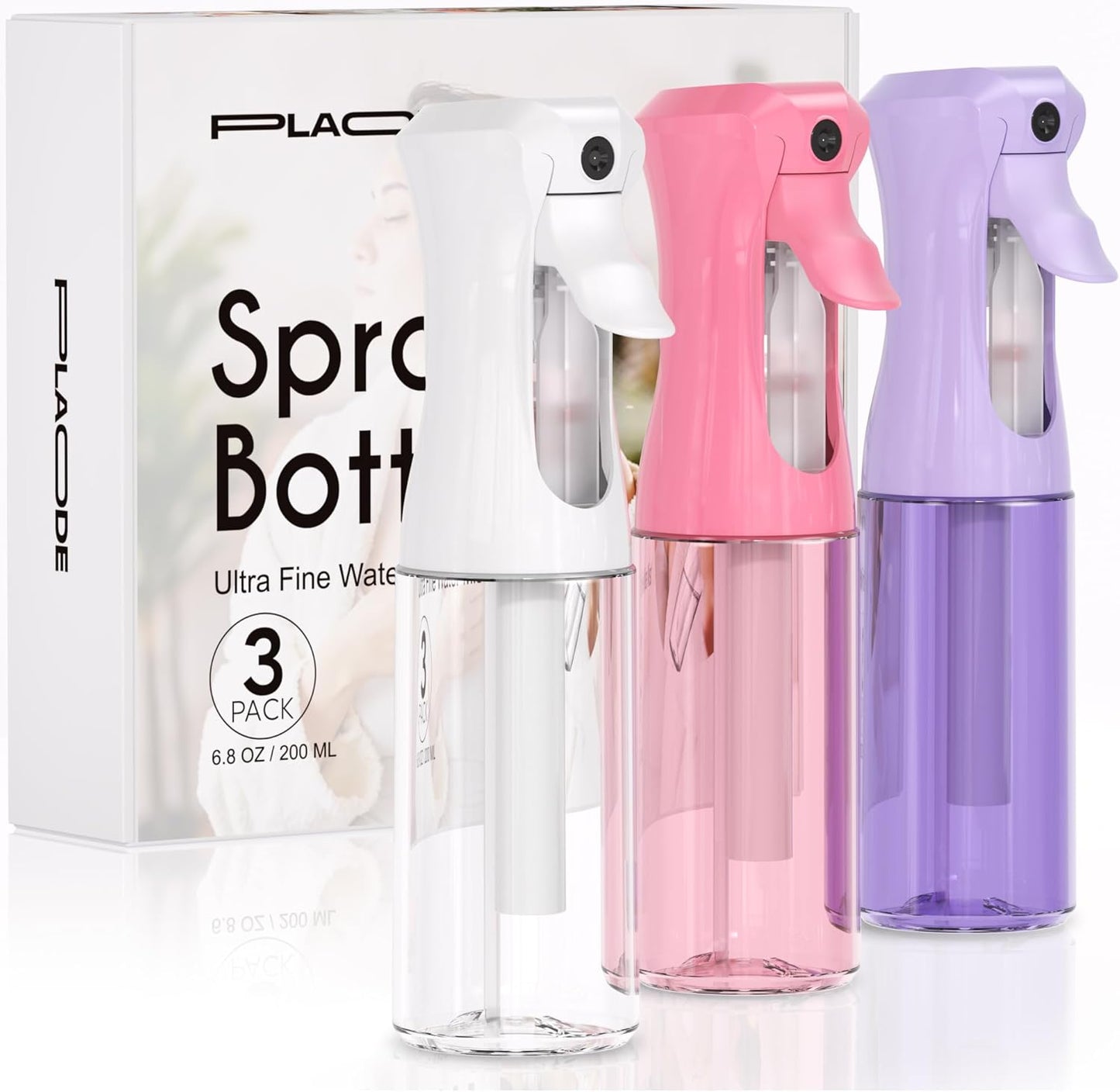 Continuous Spray Bottles - Ultra Fine Mist Refillable Water Sprayer for Hairstyling, Plants, Cleaning | 6.8 OZ (White)