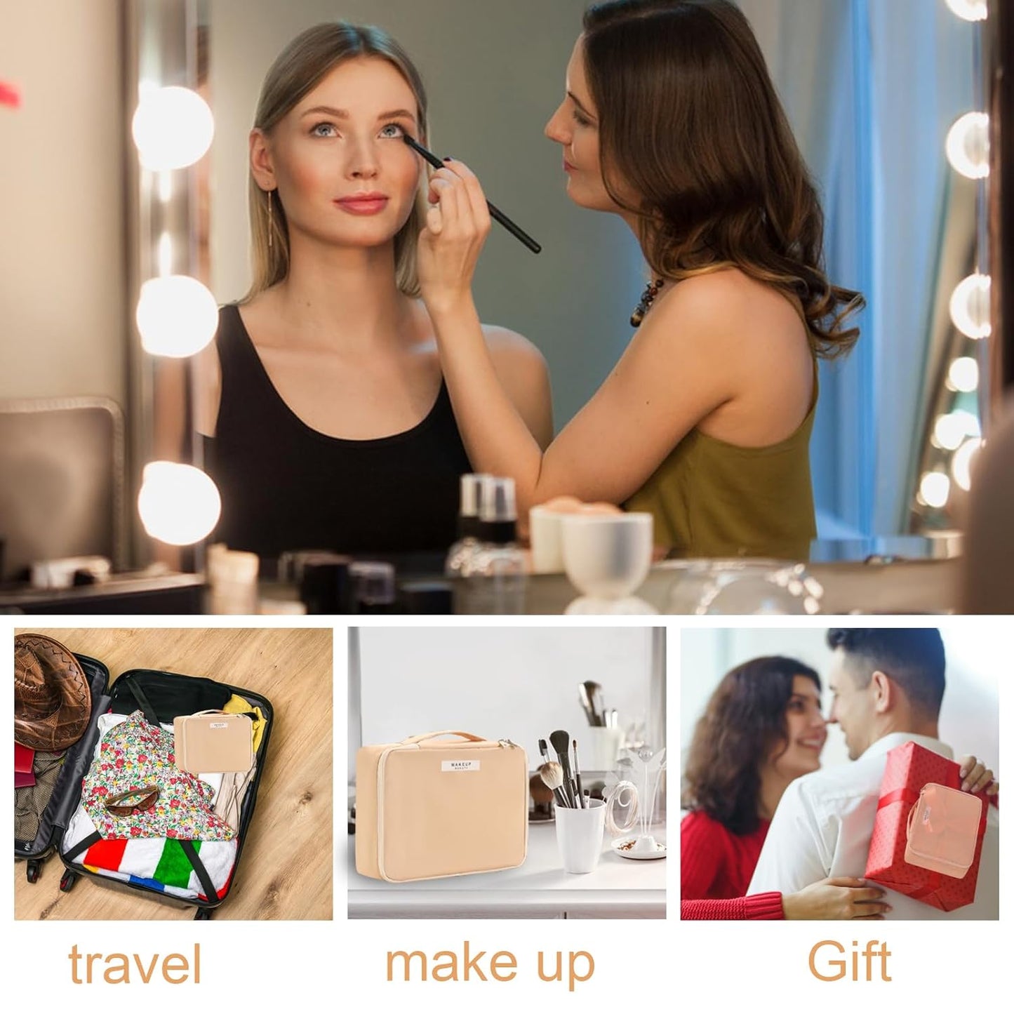 Travel Makeup Bag - Versatile Cosmetic Organizer for Men & Women | Beige Toiletry Bag