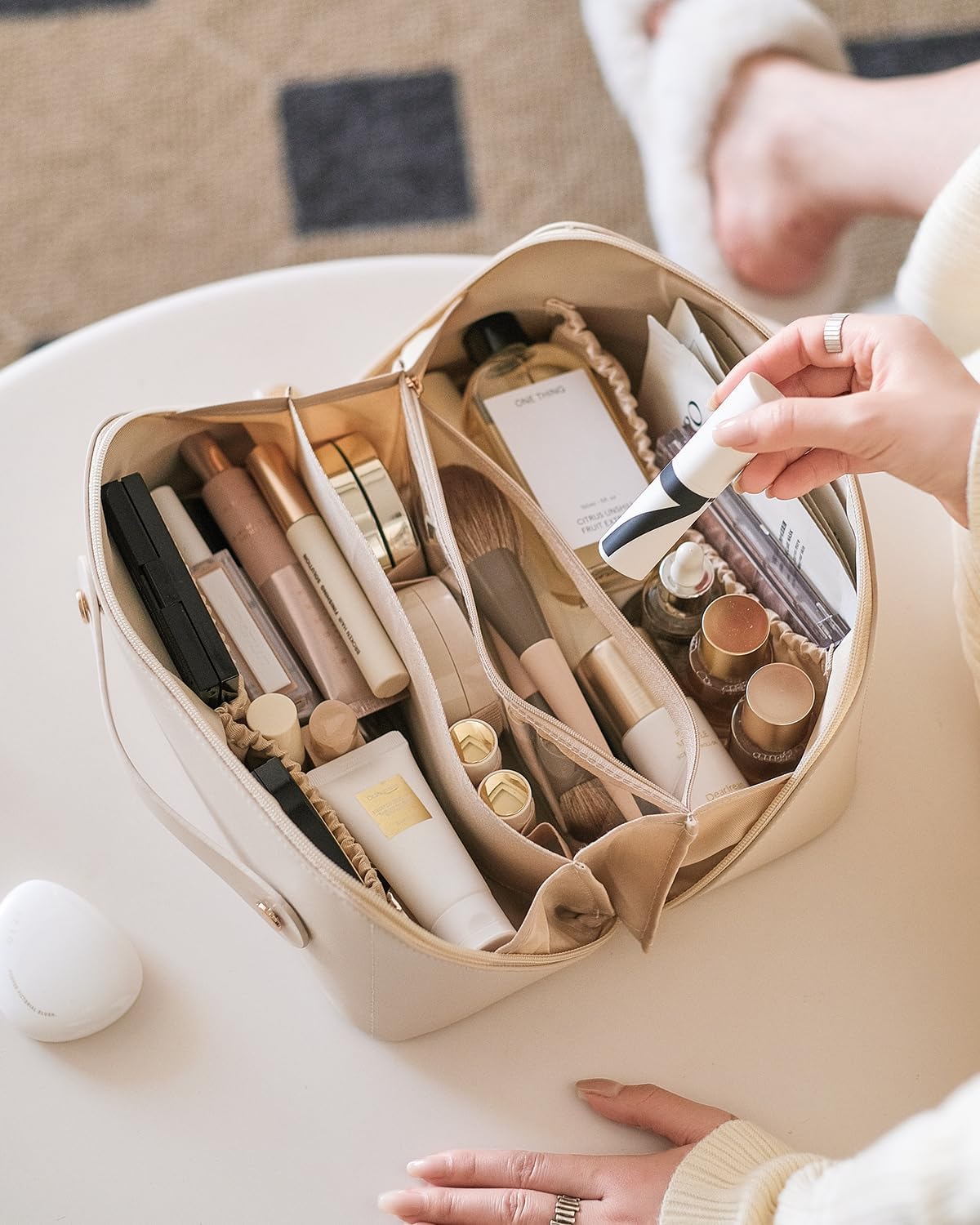 Travel Makeup Bag - Large Capacity Waterproof PU Leather Cosmetic Organizer for Skincare & Brushes | Portable Toiletry Bag