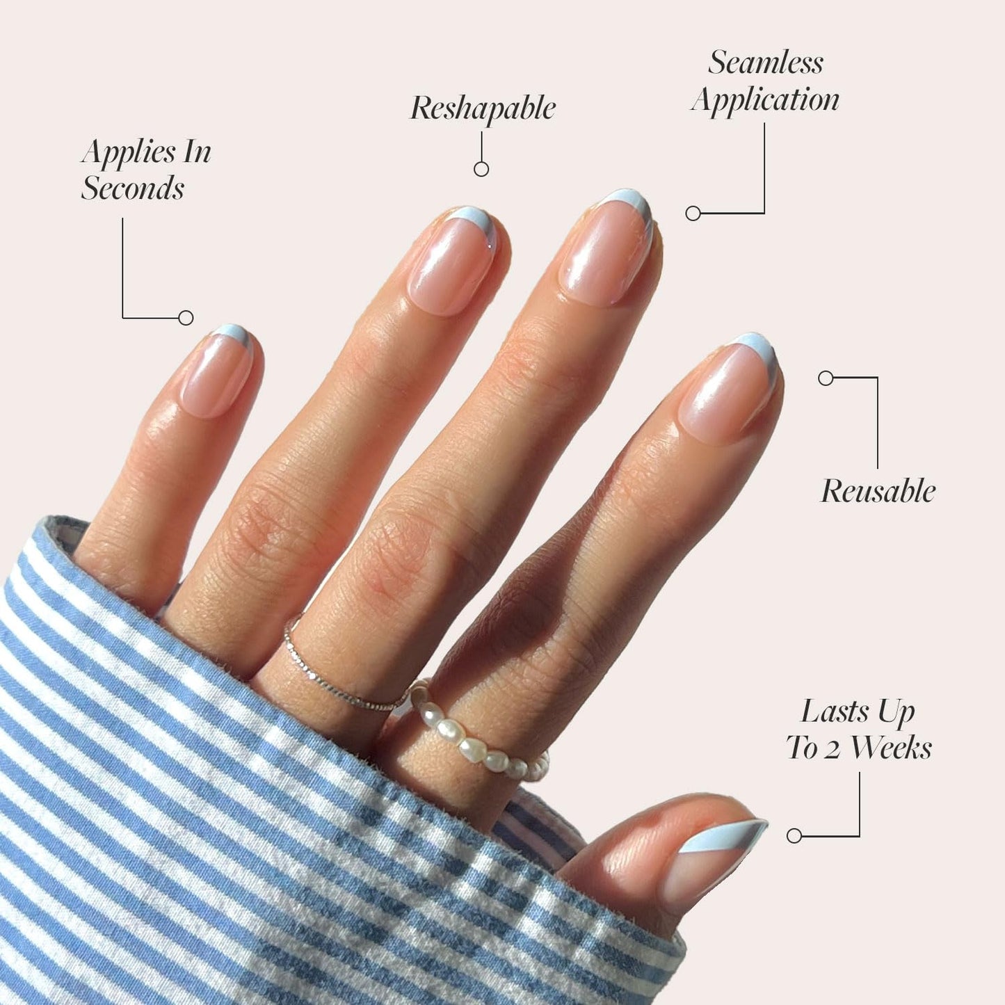 Glamnetic Press On Nails - Into Blue | Glazed Short Oval Fake Nails with Periwinkle French Tips | 30 Nail Kit with Glue, 15 Sizes