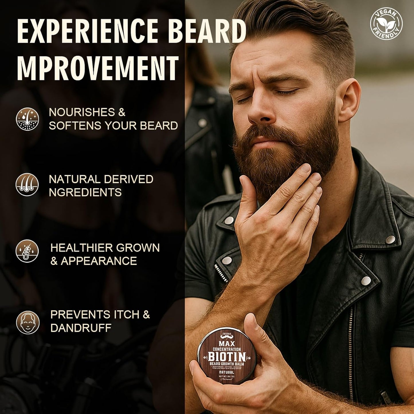 Biotin Beard Balm Set for Men - Natural Sandalwood Butters | Moisturize & Shape Beards - Perfect Grooming Gift