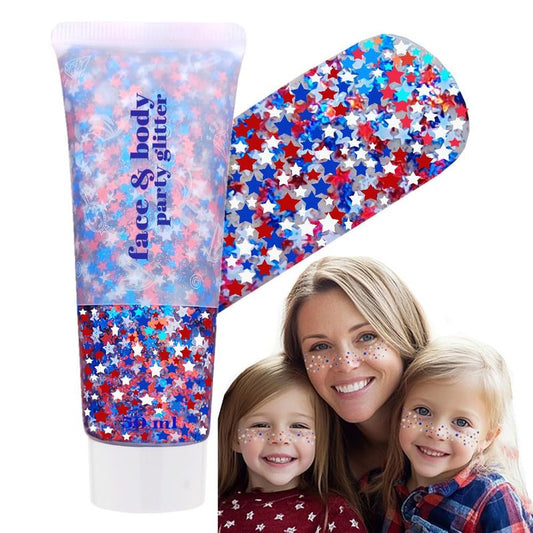 Go Ho 4th of July Accessories for Women Kids - Star Face Body Hair Glitter,Patriotic Red White and Blue Glitter Gel Sparkle Makeup for Independence Day 250 Anniversary USA