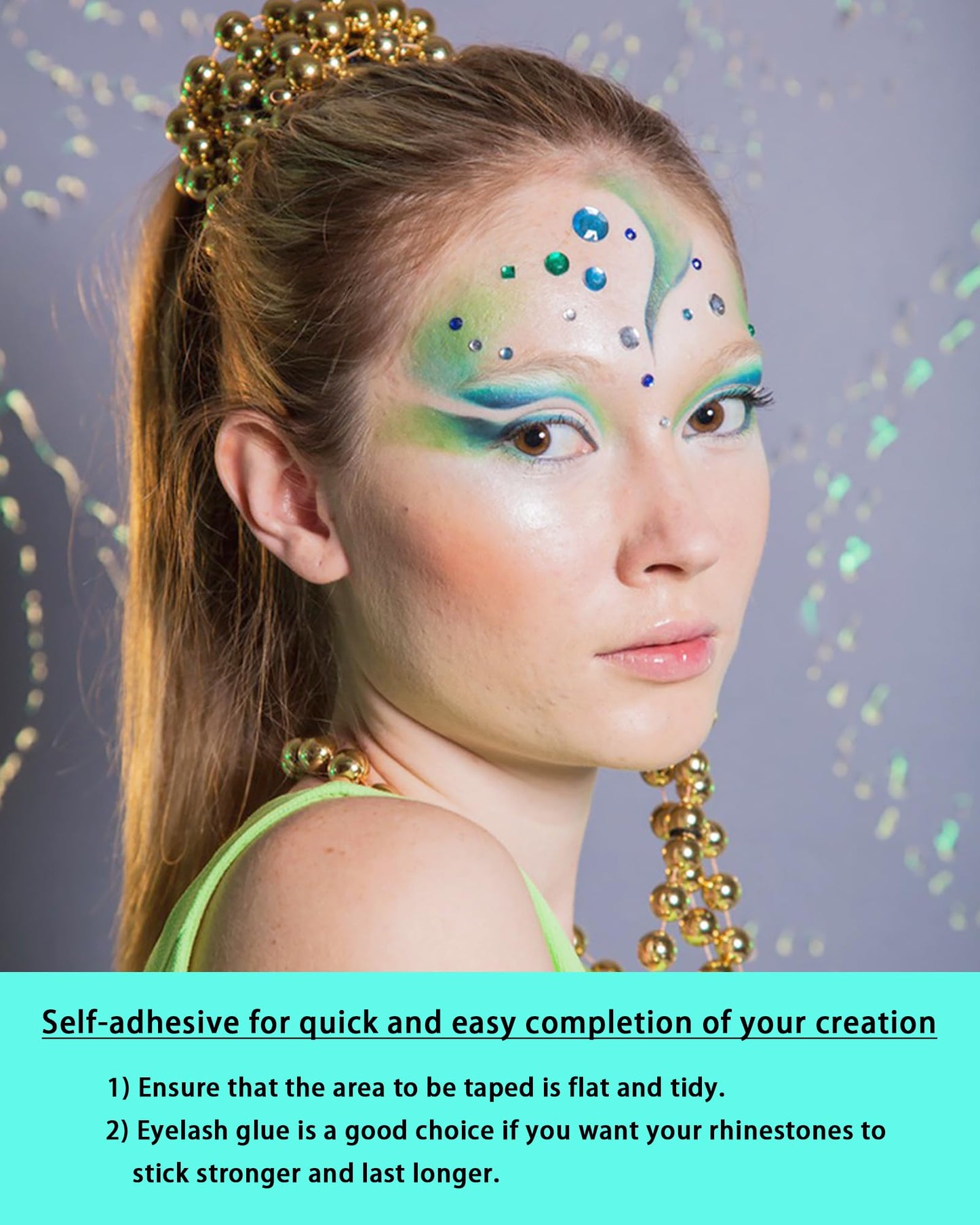 NIACONN 1760 Pcs Lake Blue Hair Jewels Face Gems Stick on, Self Adhesive Glitter Rhinestones Stickers for Women Body Eyes Nails Festival Halloween Makeup & Crafts