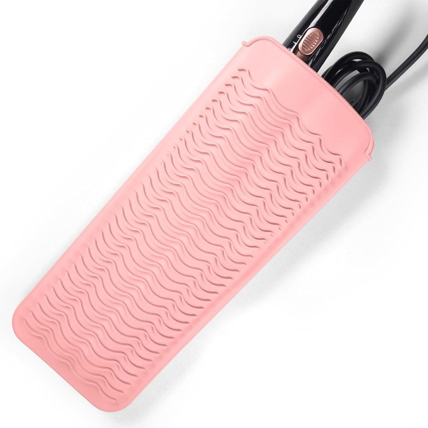 Heat Resistant Silicone Mat and Holder for Hair Tools, Curling Iron and Flat Iron Mat Pad, Portable Travel Pouch Case and Countertop Protector for Hair Styling Tools Pink