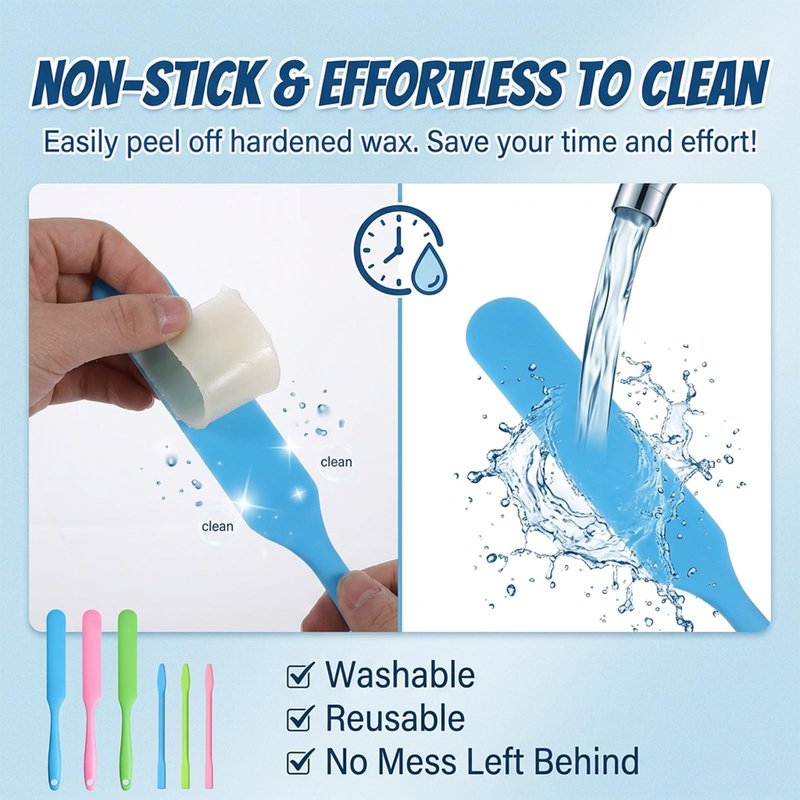 6Pcs Silicone Wax Stick, Silicone Stirring Stick Non-Stick Wax Spatulas Set, Reusable Hard Scraper Applicator, Spatula Hair Removal Sticks for Beauty Cosmetics Home Salon Body Use