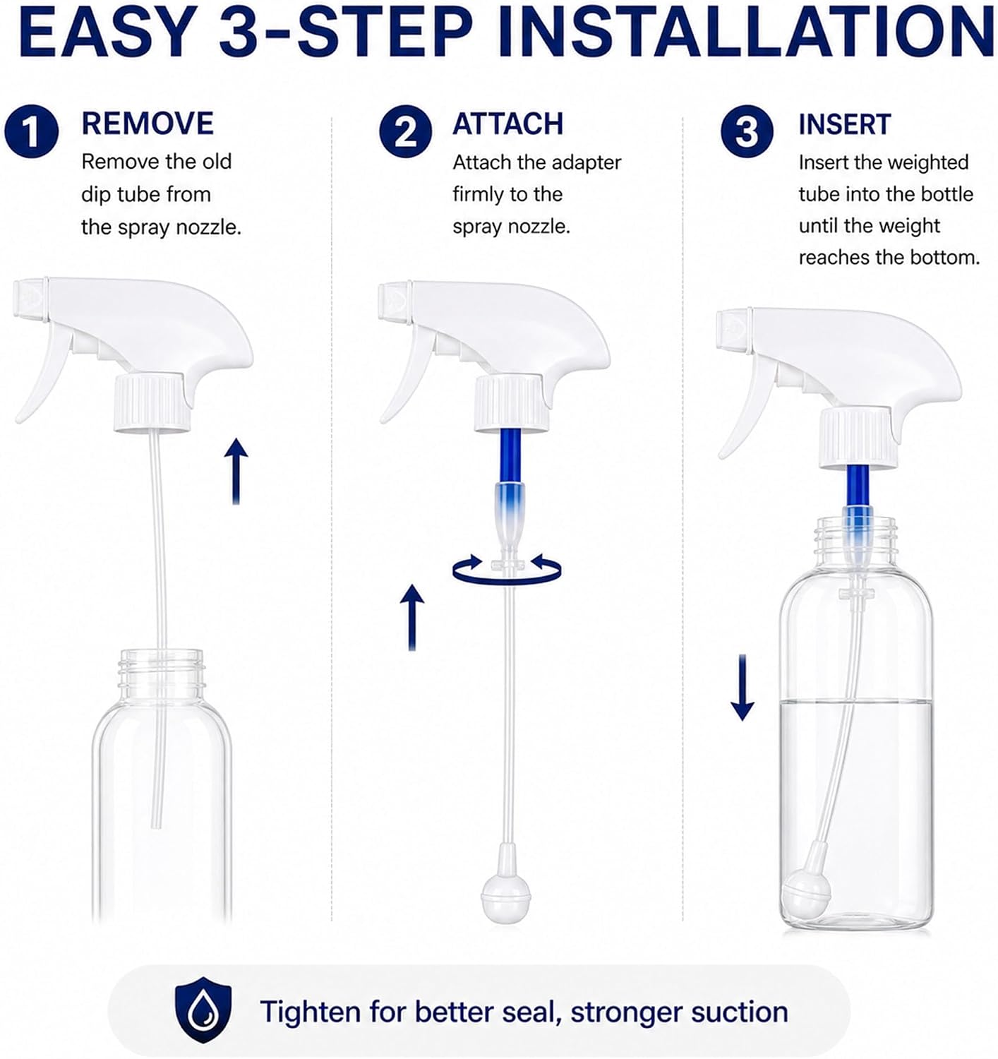 Universal Fit 360° Spray Bottle Adapter - Flexible Weighted Dip Tube for Easy Angle Spraying | Perfect for Cleaning, Garden, Salon & Auto Detailing
