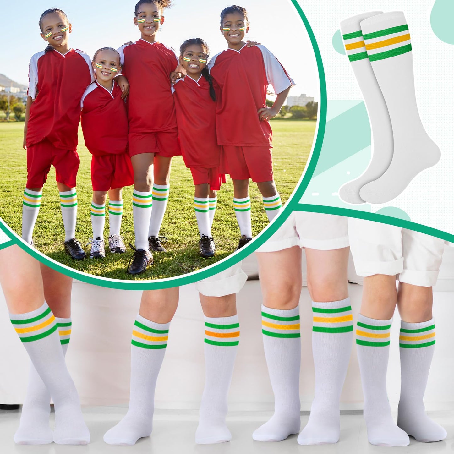 Panitay 2/12/16/24 Pairs Softball Soccer Socks Glitter Eye Black Stickers Team Spirit Accessories for Youth Women Sport Wear(12 Pcs,Green, White, Yellow)