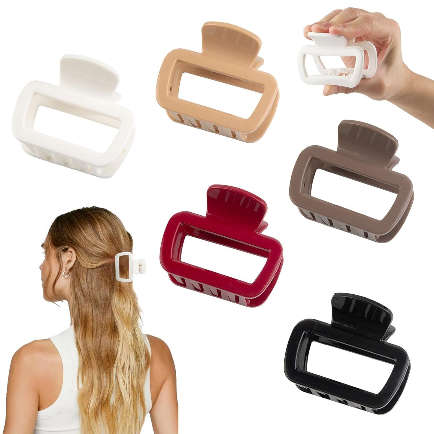 Small Square Silicone Hair Claw Clips - 5-Pack Mini Cloud Non-Slip Clamps for Women & Teens | 2.5 Inch, 5 Colors