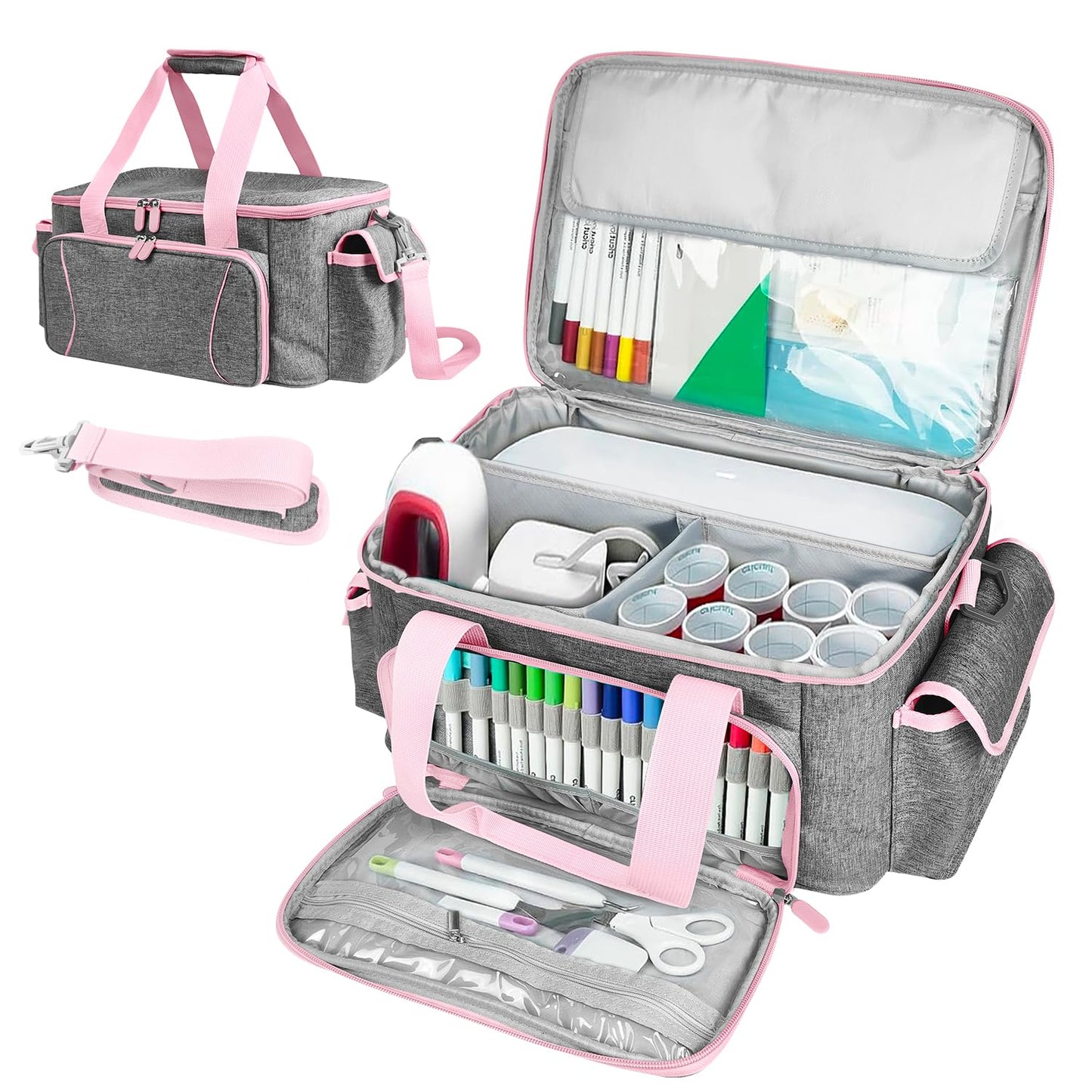 BOHEMIABY Cricutt Joy Carrying Case, Convenient Travel Organizer with Dividers for Cricutt Joy Xtra Accessories and Various Supplies, Cricutt Joy Case Bag, Sturdy Oxford Fabric (pink)