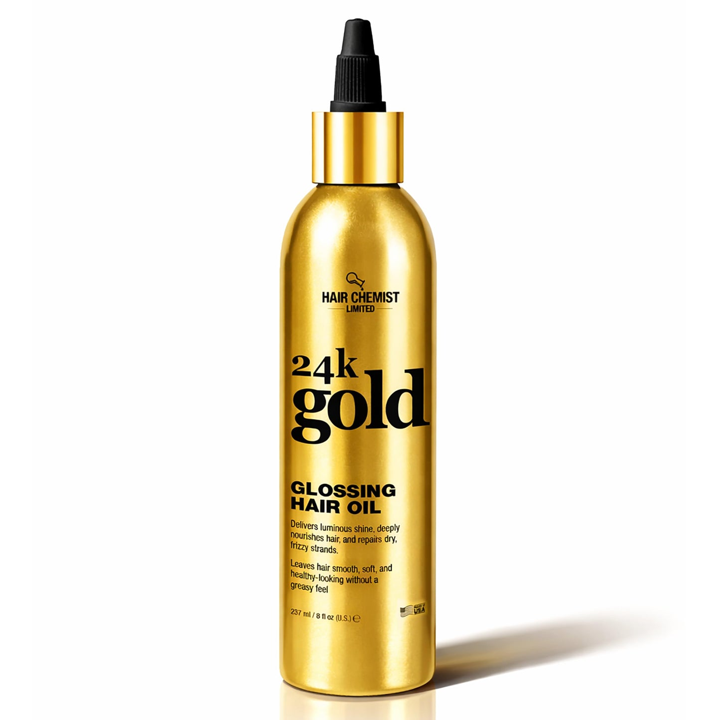 Hair Chemist 24k Gold Glossing Hair Oil 8 Ounce– Lightweight Anti-Frizz Shine Serum for Dry, Damaged Hair – Nourishing & Smoothing Treatment, Non-Greasy, Soft & Silky Finish