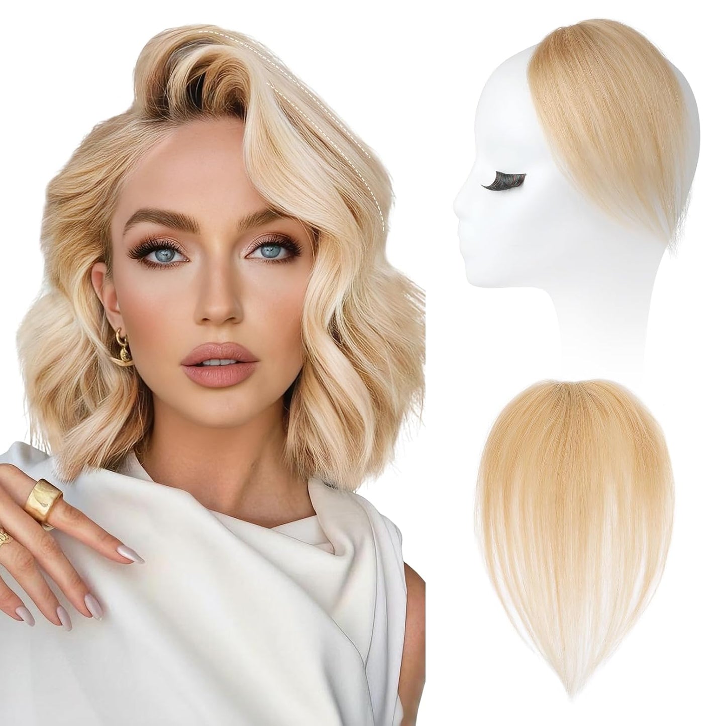 REECHO Clip-In Hair Volumizer - Short Thick Extensions for Thin Hair | Platinum Blonde with Black Strands, 8 Inch
