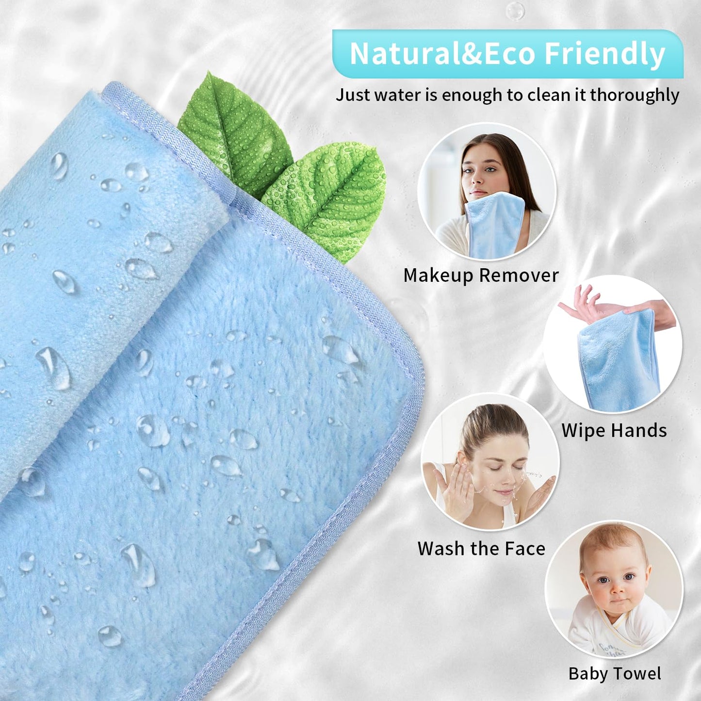 Makeup Remover Cloth Set - 7-Day Reusable Towels | Soft Coral Fleece Microfiber, 15"x6.5" for Face & Eyes
