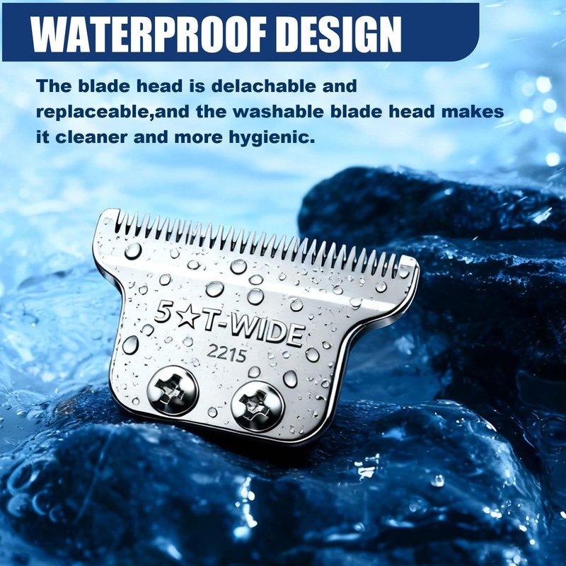 2215 Adjustable Replacement T Wide Blades compatible with Wahl 5 Star Serise Detailer Li Trimmer 8081 and 8171 Models (Silver)