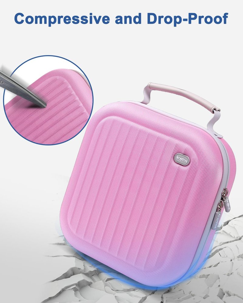 Krypthos Hard Carrying Case Compatible with Meta Quest 3S/Quest 3/Quest 2/Vision Pro, Portable VR Gaming Headset and Touch Controllers Case with Lens Protector, Suit for Travel and Home Storage (Pink)