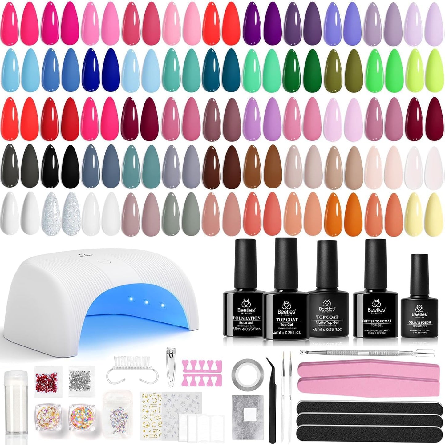 Beetles Gel Nail Polish Set - 23-Piece Summer Colors Collection | UV Gel Polish in Pink, Green, Blue with Base & Top Coat