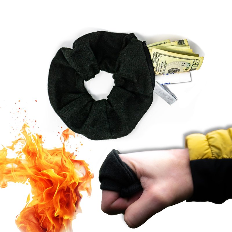Tactical Scrunchie™ - Hair Tie - Hidden Zipper Pocket, Scrunchies for Thick Hair, Fire Resistant, Self Defense Punching, MMA Padded Knuckle Protectors, Soft Gel Hand Wraps for Boxing