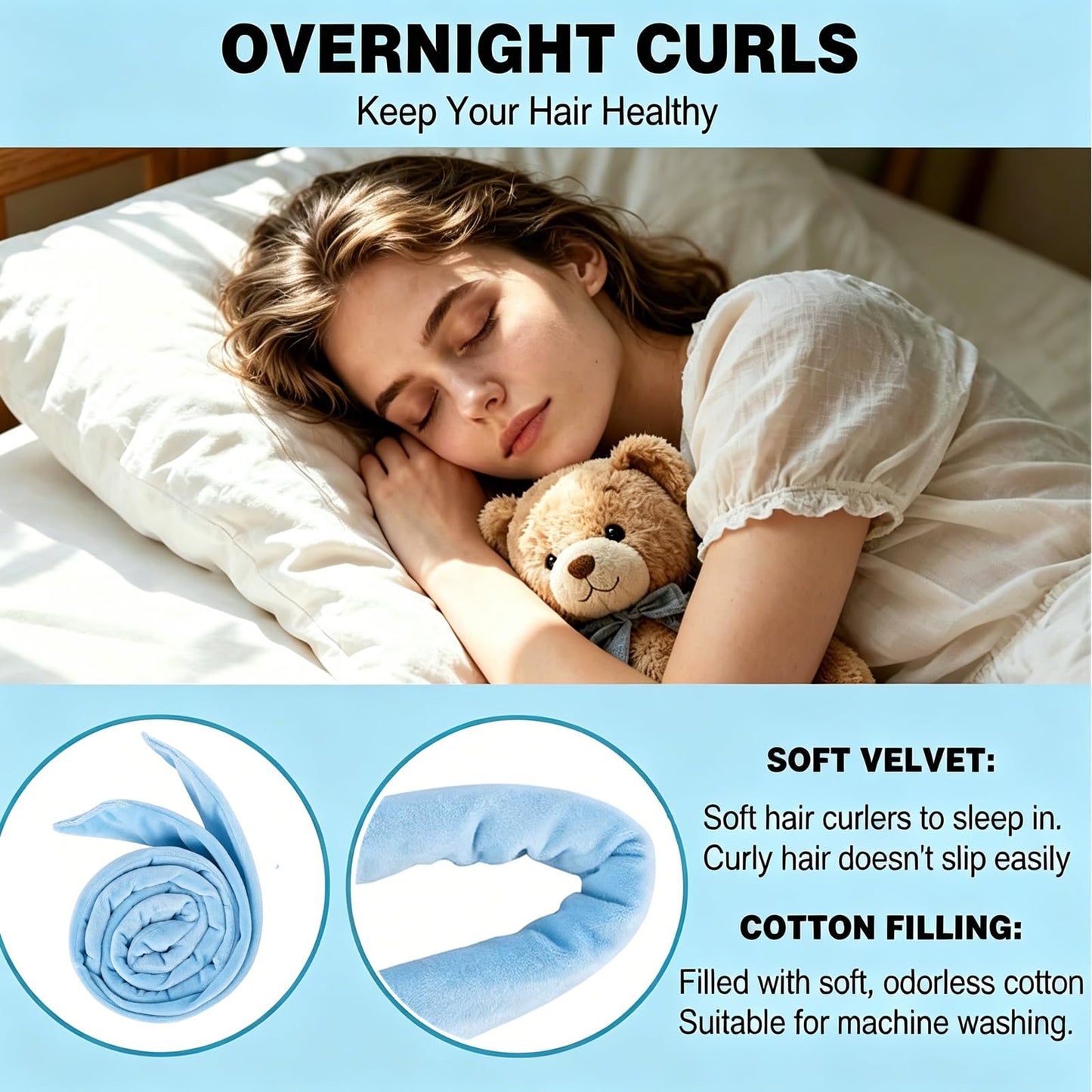 No Heatless Overnight Curle Headband, 70-inch long hair rollers soft silk ribbon, curling iron 6-piece curling wand set, comfortable soft iron, can be used while sleeping sleepy tie