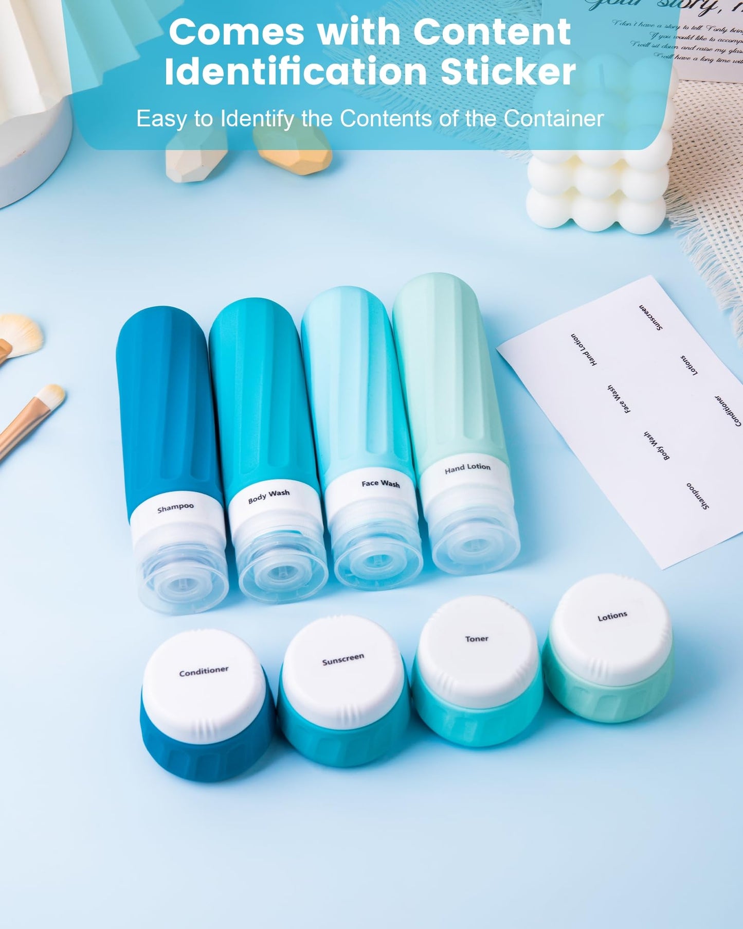 Mrsdry Travel Bottles for Toiletries, Travel Size Toiletries 10 Pack, Tsa Approved Travel Size Containers 3oz, with Travel Essentials Clear Bag, Leak Proof Silicone Squeezable Creams Jars