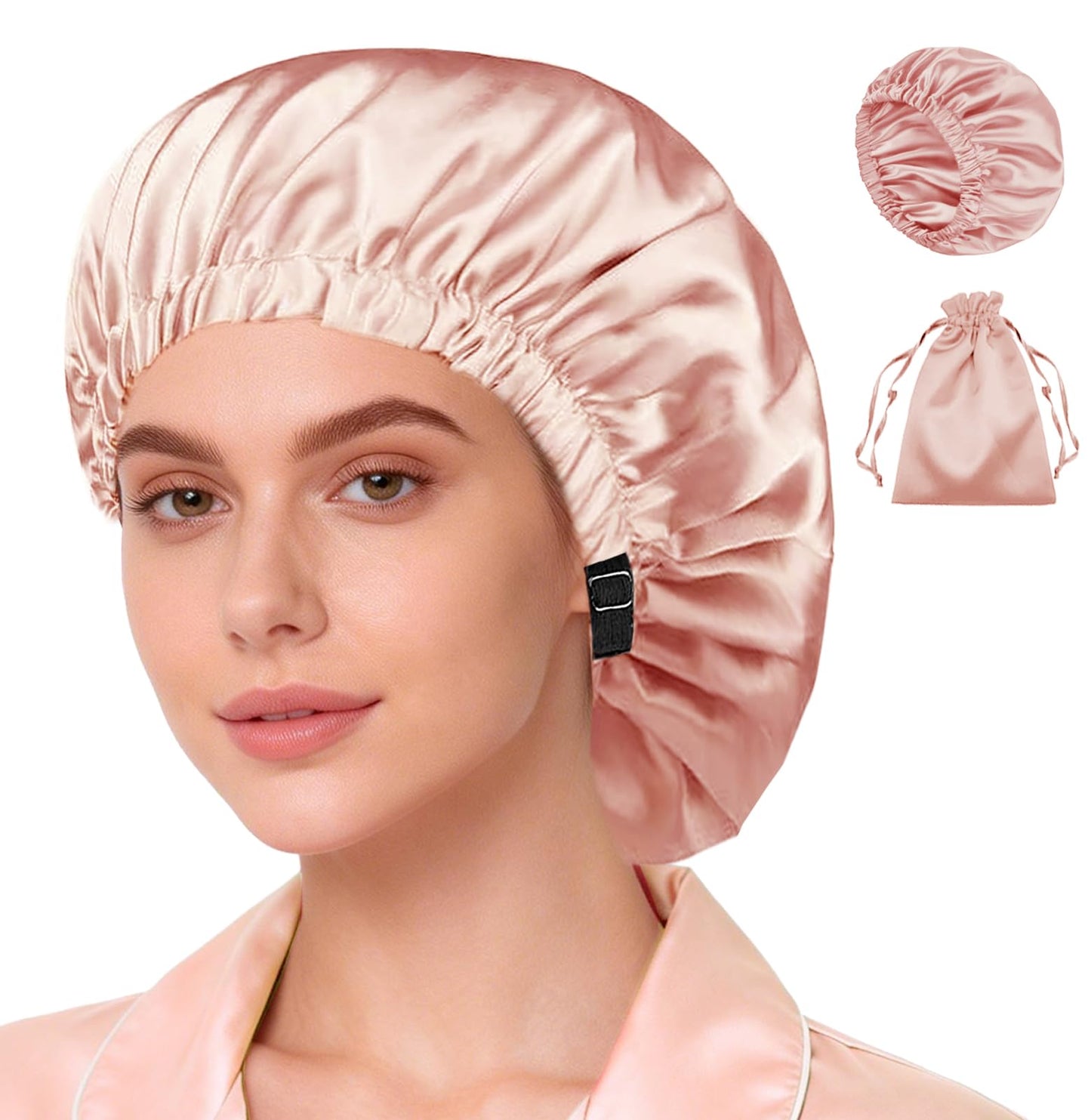 Satin Bonnet 2Pcs Silk Bonnet Hair Bonnets For Sleeping Silky Soft Sleep Cap Womens Night Curly Natural Hair Caps