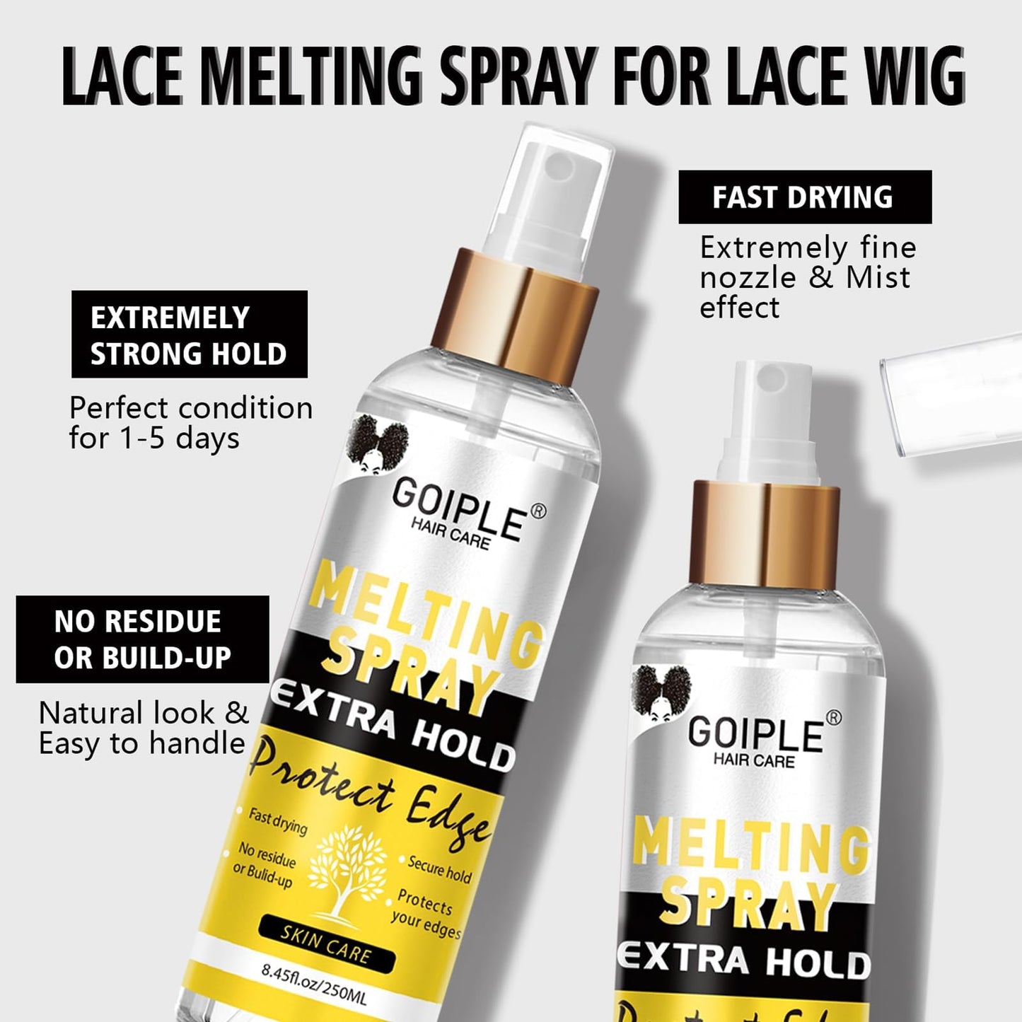 8.45 fl oz Lace Melting and Holding Spray Glue-Less Hair Adhesive for Wigs, Lace Bond Adhesive Spray Wig Spray for Closure Wigs Closure Front Extensions, Strong Natural Finishing Hold with Control