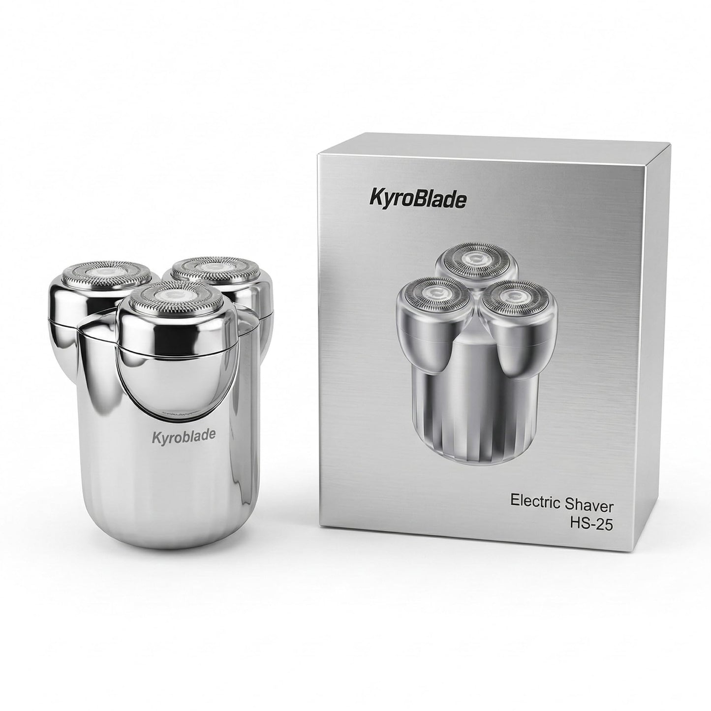KyroBlade Mini Electric Shaver, Pocket Travel Razor with Magnetic 3-Blade Head, IPX7 Waterproof Wet & Dry, Quiet 6500 RPM Motor, 1-Hour USB Charge, Cordless Portable Shaver, Silver