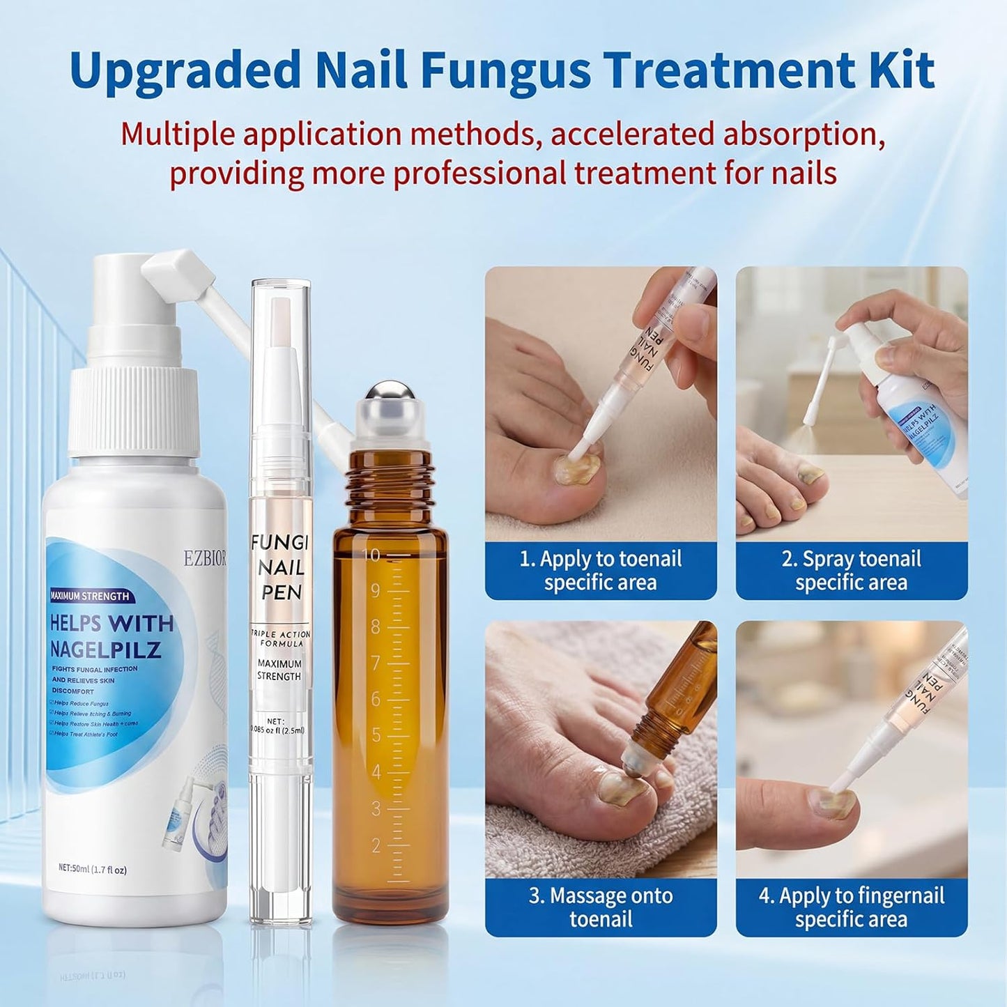 Toenail Fungus Treatment Spray - Extra Strength 25% Undecylenic Acid | 2-Pack with 50ml Solution & Pen