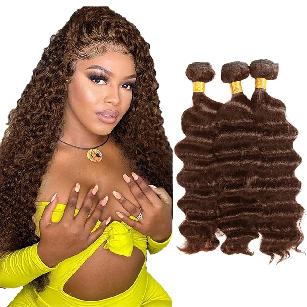 #4 Chocolate Human Hair Bundles Deep Wave Bundles 26 26 26 Inch Brown Unprocessed Brazilian Virgin Hair 3 Bundle 50 Gram Per Bundle Deals Quick Weave Hair Extensions