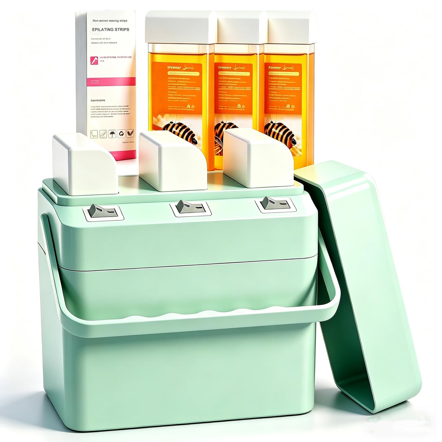 JOJOCOSMO 3 IN 1 Roll On Waxing Kit, Fast Heating Wax Warmer Machine with 3 Honey Wax Roller Refill, Wax Roller Heater Kit for Full Body Hair Removal, Ideal for Home & Salon Use