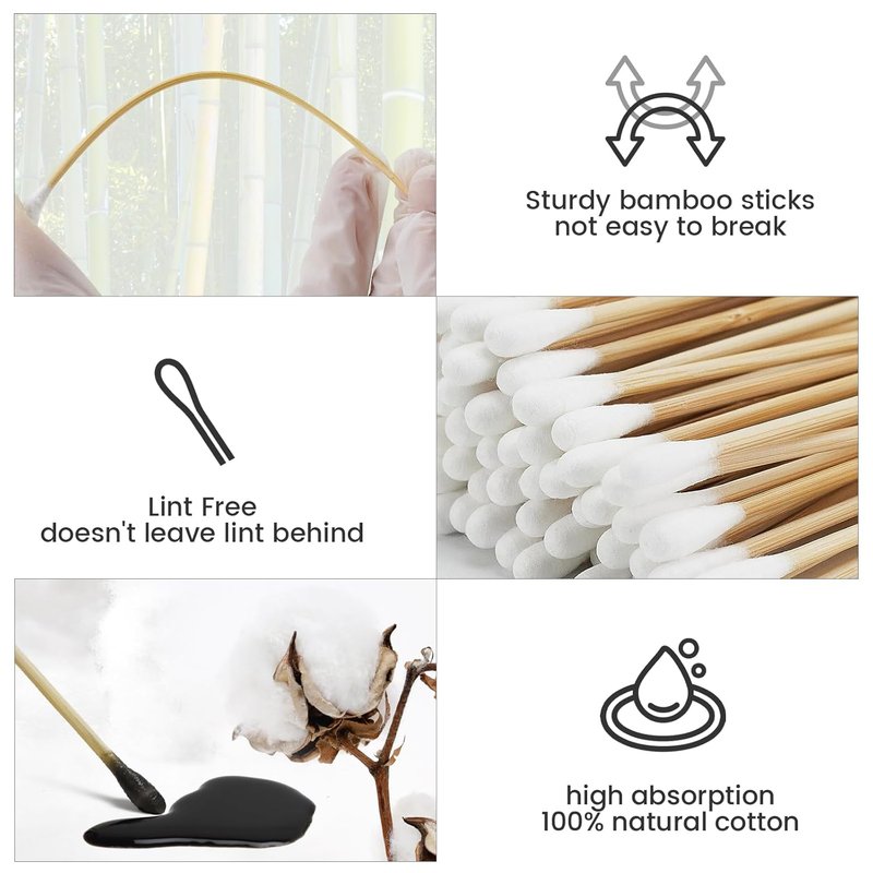 Long Cotton Swabs - 1000 PCS Lint-Free, Highly Absorbent Cleaning Applicators for Makeup, Ears, Pets | Wooden Sticks