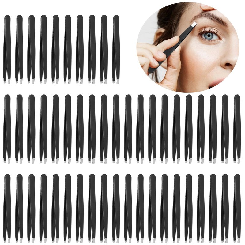 50 Pcs Eyebrow Tweezers Set Stainless Steel Slant Tip Tweezers Professional Precision Eyebrow Plucking Grooming Ingrown Growing Hair Remover for Women and Men Facial Hair