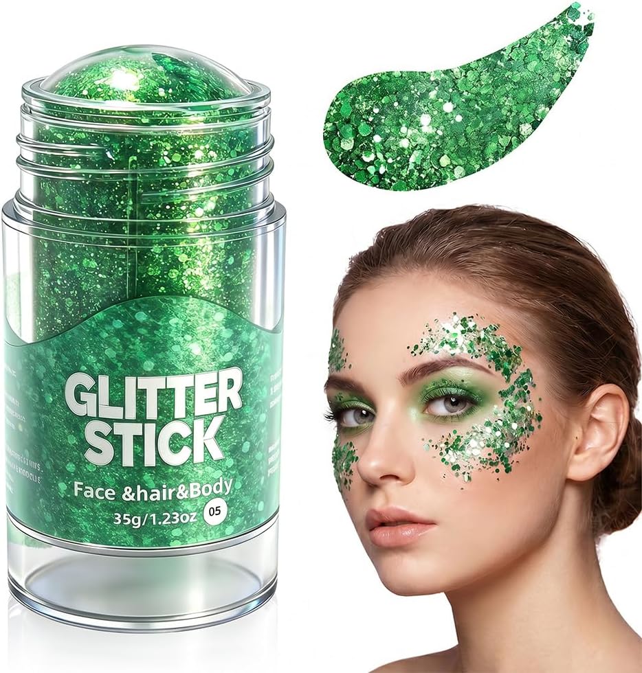 Body Hair Glitter Stick - Red, White & Blue Waterproof Face & Body Makeup for 4th of July | Festival Party Accessory