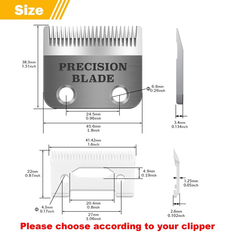 OwnLifeYF Precision Blade Fit for Wahl Clippers Blades, 2 Holes Adjustable Hair Trimmer Parts Replacement Blades, Pack of 1