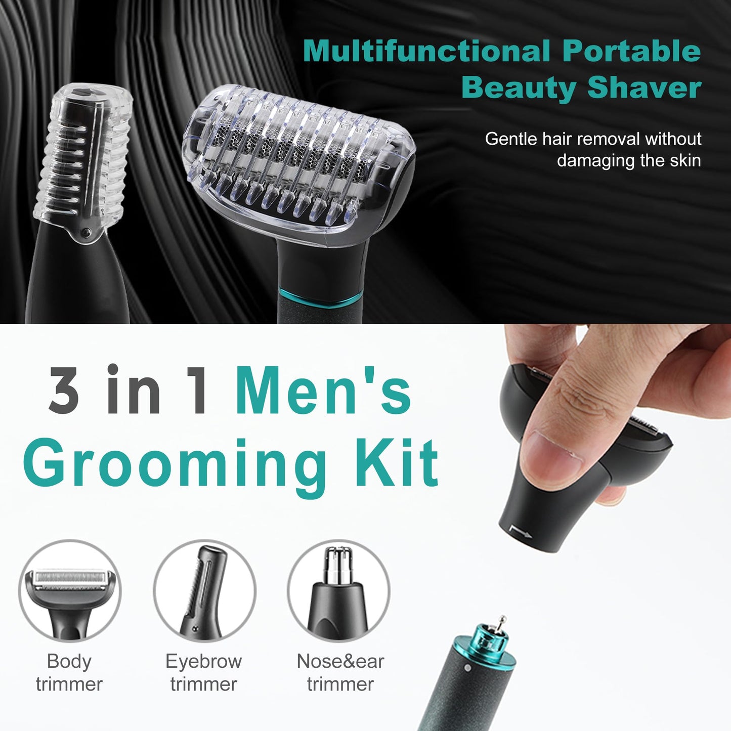 VGR 625 Body Hair Trimmer for Men,3-in-1 Versatile Electric Trimmer for Body/Eyebrow/Beard/Nose/Ear Hair,USB Rechargeable Mens Grooming Kits, IPX5 Waterproof Mens Shaver Portable Travel Set