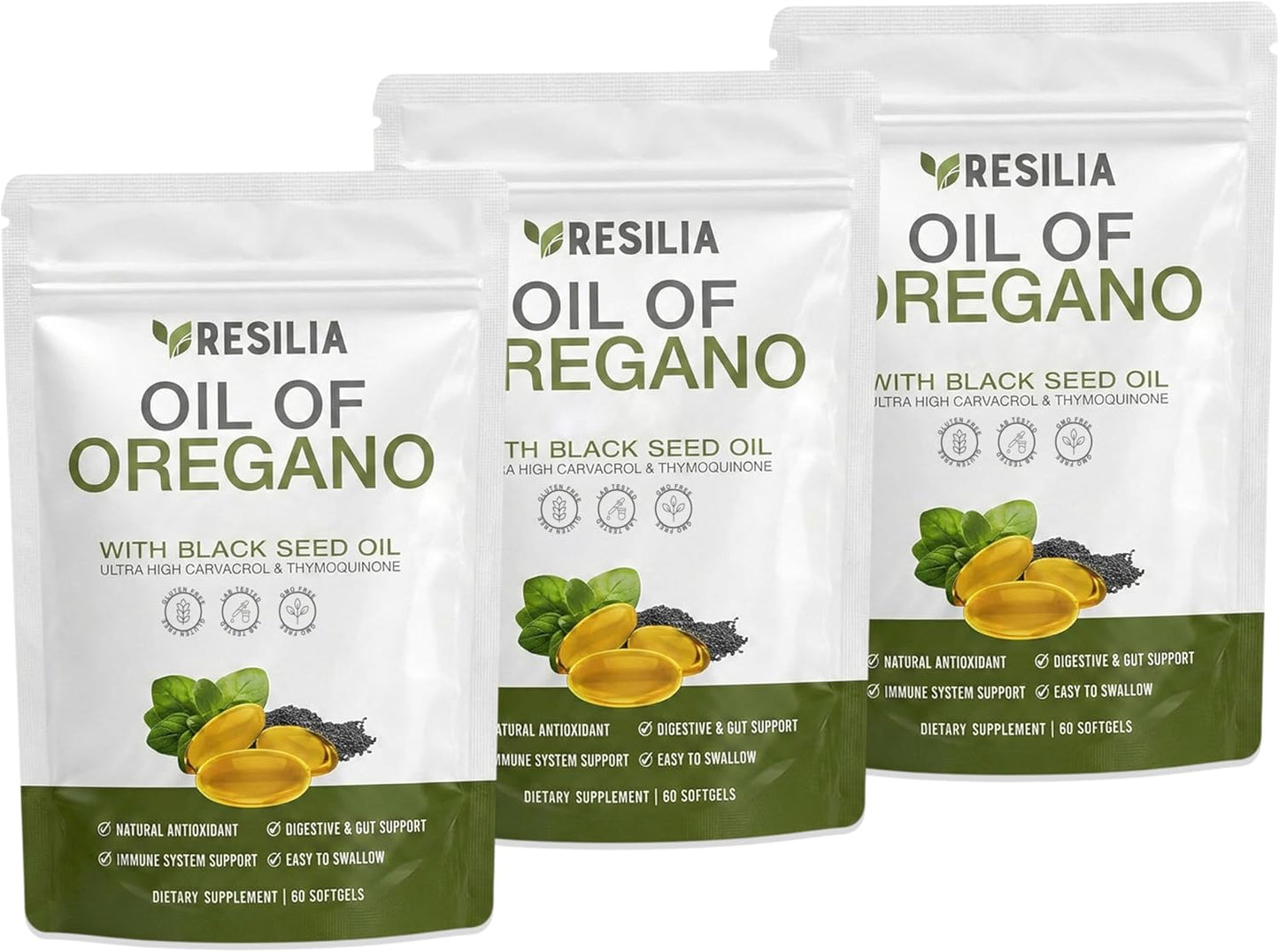 Resilia Black Seed Oil Softgels 6000mg - Premium Oregano Oil Capsules for Immune & Digestive Support | Non-GMO, Gluten-Free (60 Count)
