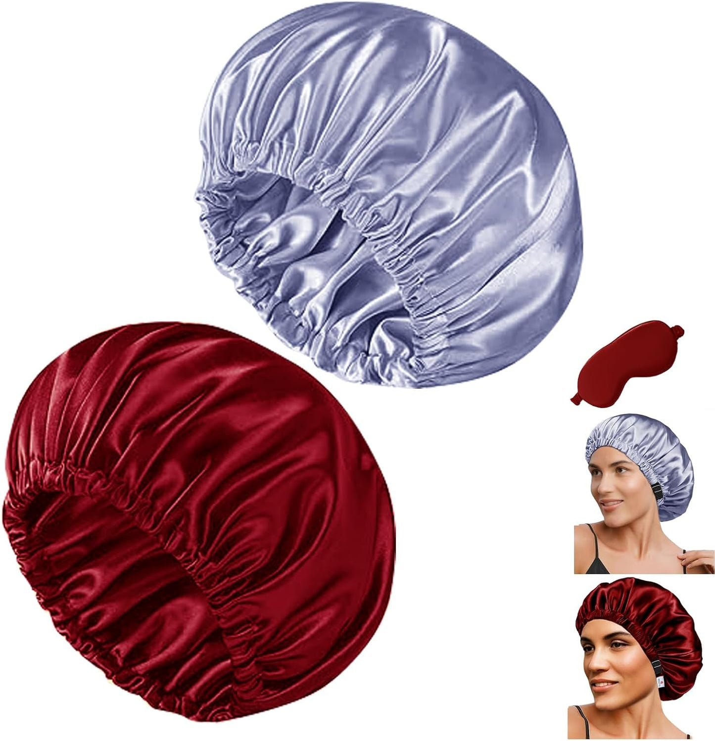Satin Bonnet Hair Caps for Sleeping - 3 Pcs Silky Night Bonnets for Curly Hair | Women's Sleepwear